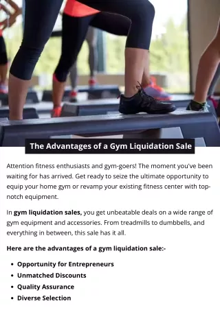 The Advantages of a Gym Liquidation Sale