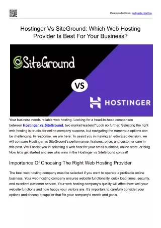 Hostinger Vs SiteGround