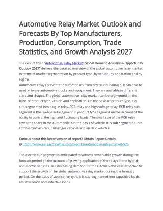 Automotive Relay Market By Top Manufacturers 2027