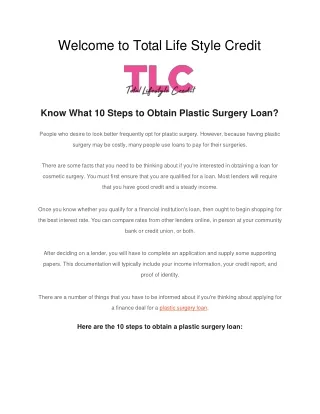 Know What 10 Steps to Obtain Plastic Surgery Loan_