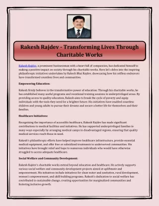 Rakesh Rajdev - Transforming Lives Through Charitable Works