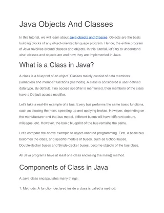 Java Objects And Classes