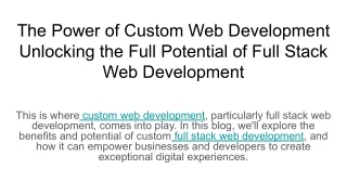 The Power of Custom Web Development Unlocking the Full Potential of Full Stack Web Development