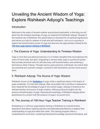 Unveiling the Ancient Wisdom of Yoga_ Explore Rishikesh Adiyogi's Teachings