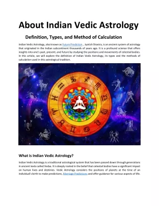 About Indian Vedic Astrology Definition, Types, and Method of Calculation
