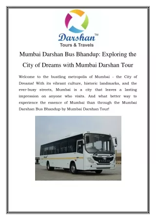 Mumbai Darshan Bus Bhandup Call-9004121600