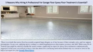 5 Reasons Why Hiring A Professional For Garage Floor Epoxy Floor Treatment Is Essential