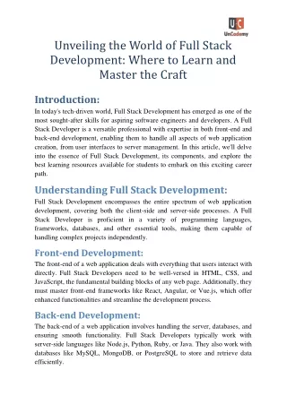 Unveiling the World of Full Stack Development