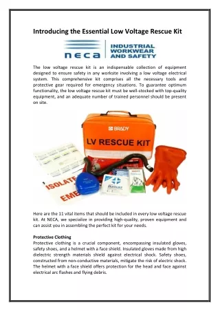 Introducing the Essential Low Voltage Rescue Kit