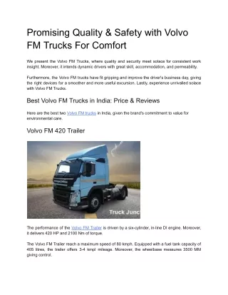 Promising Quality & Safety with Volvo FM Trucks For Comfort