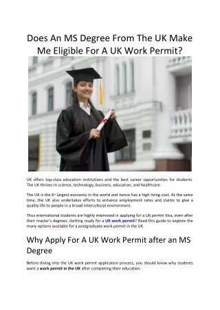 Does An MS Degree From The UK Make Me Eligible For A UK Work Permit ?