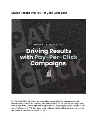 Driving Results with Pay-Per-Click Campaigns
