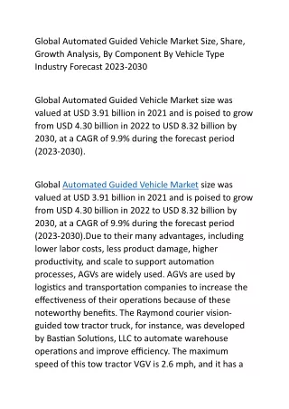 Global Automated Guided Vehicle Market Size