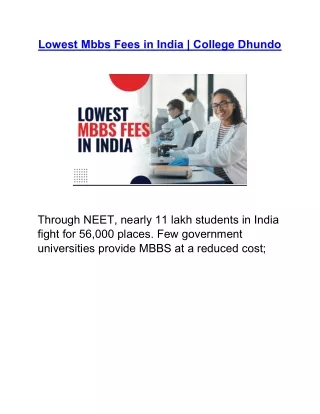 Lowest Mbbs Fees in India | College Dhundo