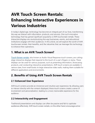 AVR Baltimore Rentals VR Touch Screen Rentals: Enhancing Interactive Experiences