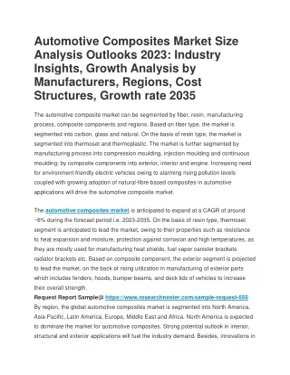 Automotive Composites Market Size Analysis Outlooks 2023