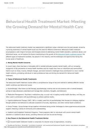 Behavioural Health Treatment Market