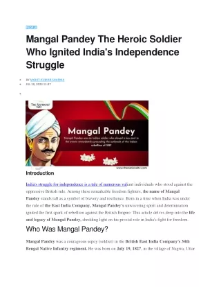 Mangal Pandey The Heroic Soldier Who Ignited India's Independence Struggle