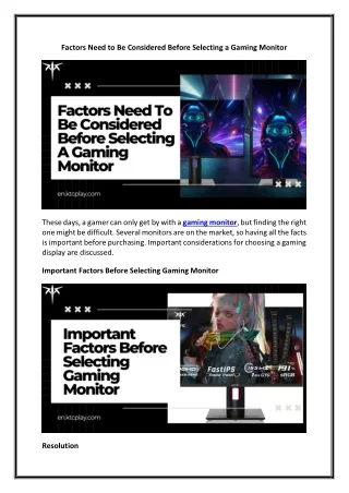 Factors Need to Be Considered Before Selecting a Gaming Monitor