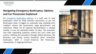Navigating Emergency Bankruptcy: Options and Car Possession Explained