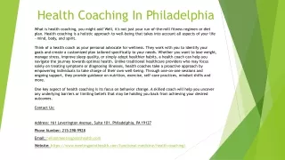 Health Coaching In Philadelphia