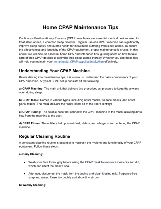 Home CPAP Maintenance Tips