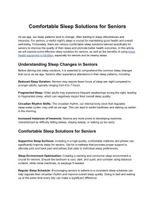 Comfortable Sleep Solutions for Seniors
