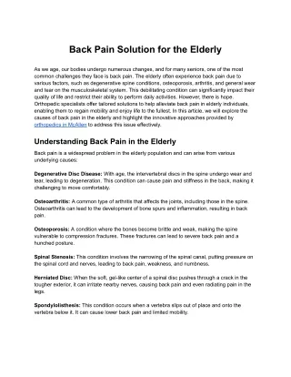 Back Pain Solution for the Elderly