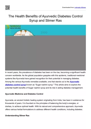 The Health Benefits of Ayurvedic Diabetes Control Syrup and Slimer Ras