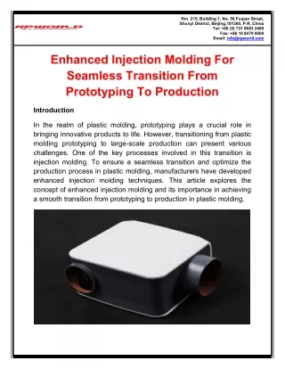 Enhanced Injection Molding For Transition From Prototyping To Production