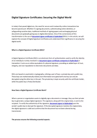 Digital Signature Certificates
