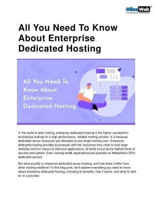 All You Need To Know About Enterprise Dedicated Hosting