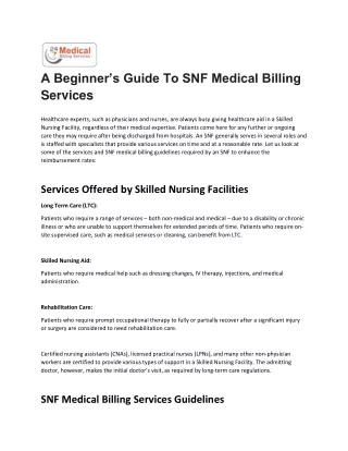 A Beginner’s Guide To SNF Medical Billing Services PDF