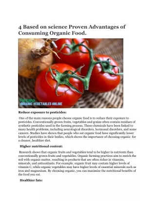 4 Based on science Proven Advantages of Consuming Organic Food.
