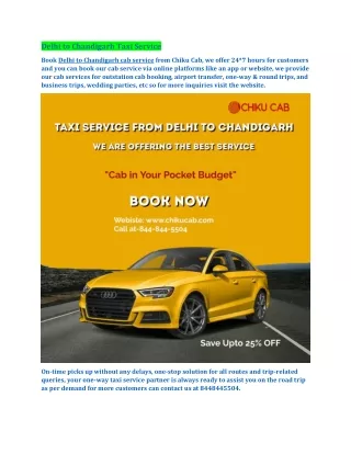 Delhi to Chandigarh Taxi Service