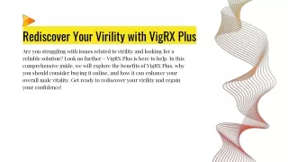 Rediscover Your Virility with VigRX Plus