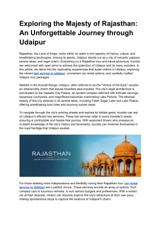 Exploring the Majesty of Rajasthan_ An Unforgettable Journey through Udaipur