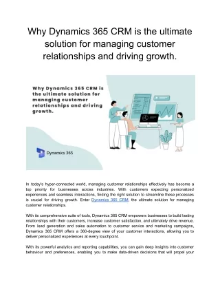 Why Dynamics 365 CRM is the ultimate solution for Managing Customer Relationships and driving growth