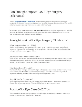 Can Sunlight Impact LASIK Eye Surgery Oklahoma