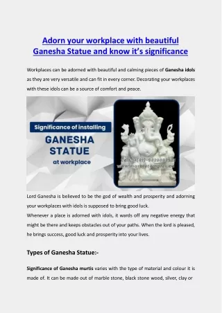 Importance of Placing Beautiful Ganesha Statue at Your Workplace