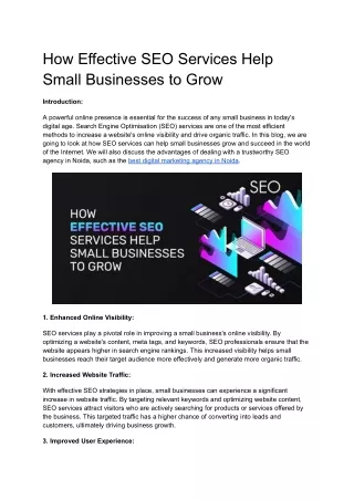 How Effective SEO Services Help Small Businesses to Grow
