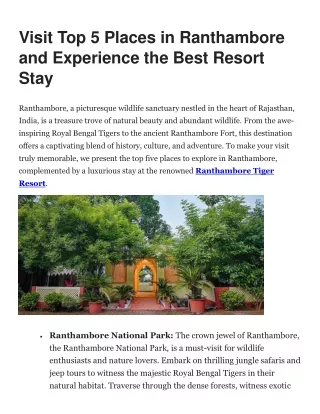 Visit Top 5 Places in Ranthambore and Experience the Best Resort Stay