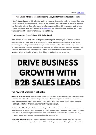 Data-Driven B2B Sales Leads - Harnessing Analytics to Optimize Your Sales Funnel - InfoGlobalData