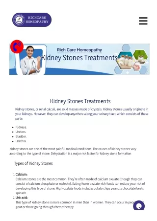 Kidney Stones Homeopathy Treatments in Bangalore -Rich Care