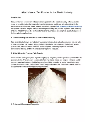 Allied Mineral_ Talc Powder for the Plastic Industry