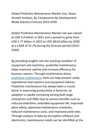 Global Predictive Maintenance Market Size