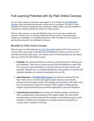 Full Learning Potential with Dy Patil Online Courses
