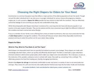 Choosing the Right Diapers for Elders for Your Need