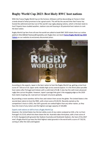 Rugby World Cup 2023 Best likely RWC host nations