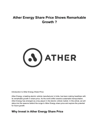 Ather Energy Share Price Shows Remarkable Growth